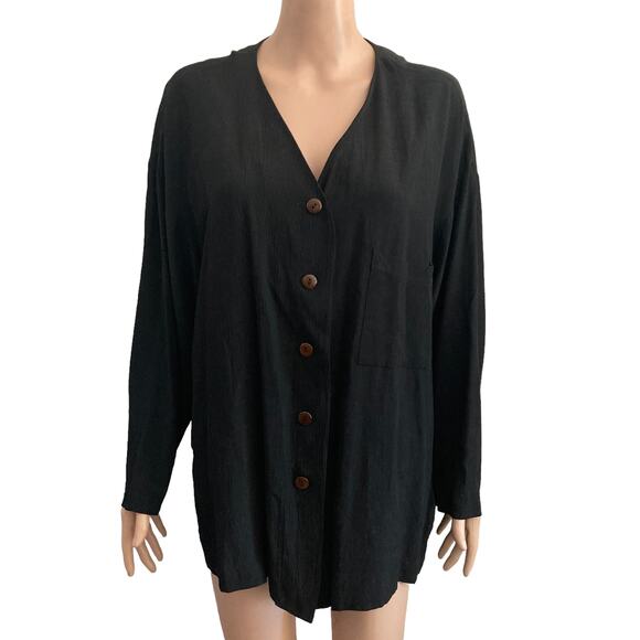 Ann Tjian for Kenar Shirt Womens Large Button Front Black - Picture 9 of 9